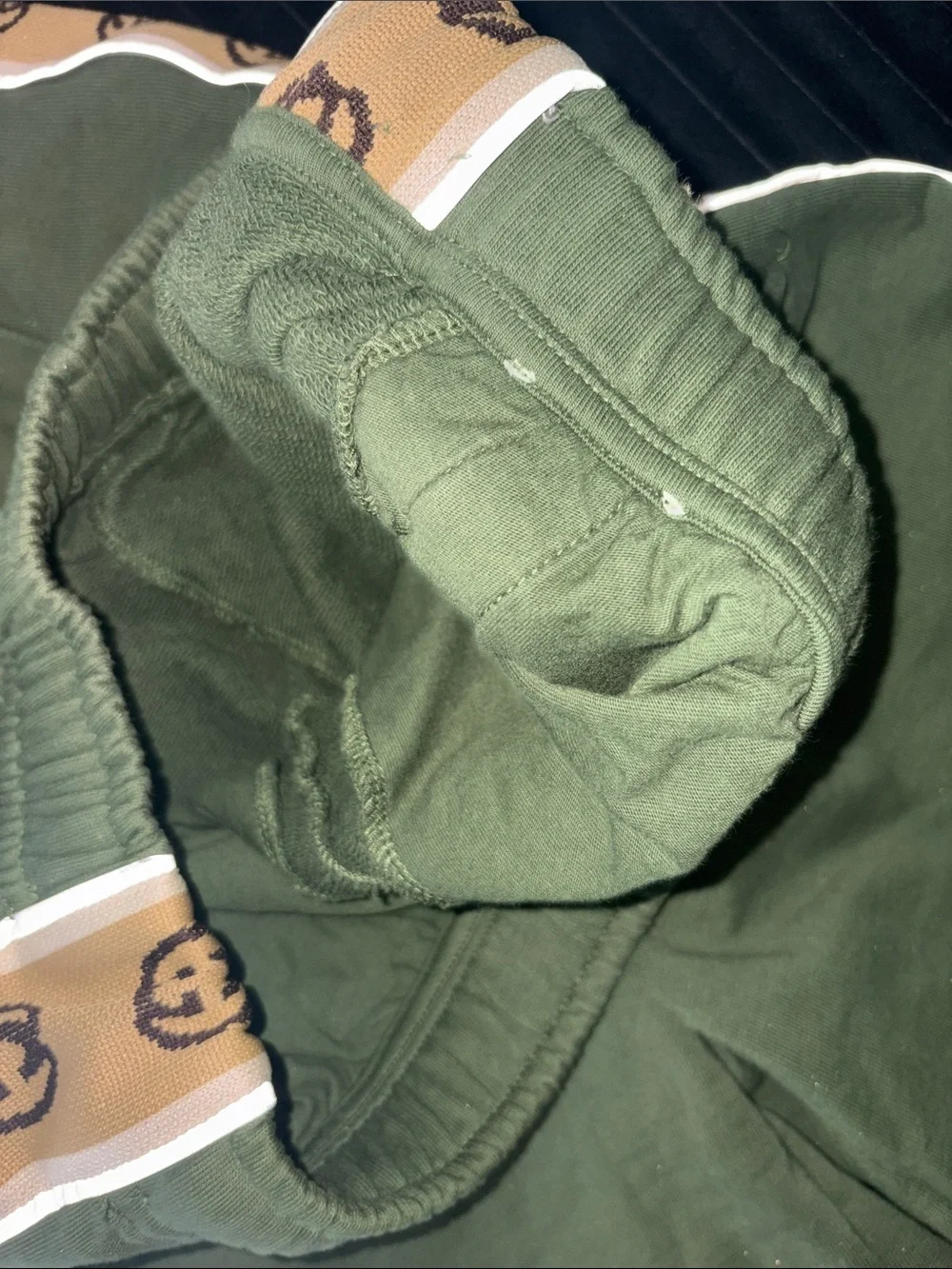 Gucci Olive Green Hoodie & Shorts Set with Beige Logo Trim